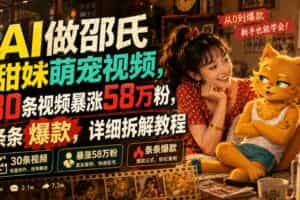 AI做邵氏甜妹萌宠视频，30条视频暴涨58万粉，条条爆款，详细拆解教程