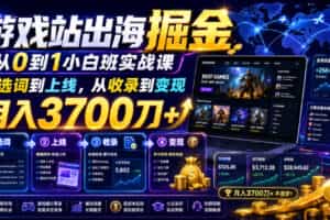 游戏站出海掘金从0到1小白实战课，从选词到上线，从收录到变现，月入3700刀+