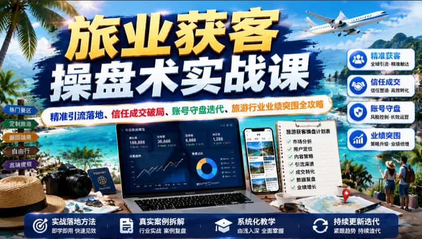 旅业获客操盘术实战课｜精准引流落地、信任成交破局、账号守盘迭代、旅游行业业绩突围全攻略