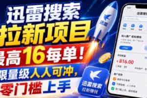 迅雷搜索拉新项目，最高16每单！不限量级人人可冲，零门槛上手