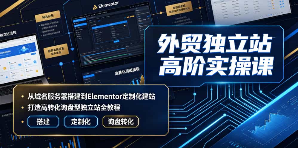 外贸独立站高阶实操课｜从域名服务器搭建到Elementor定制化建站，打造高转化询盘型独立站全教程