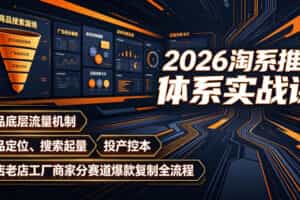 2026淘系推广体系实战课｜新品底层流量机制、选品定位、搜索起量、投产控本、新店老店工厂商家分赛道爆款复制全流程