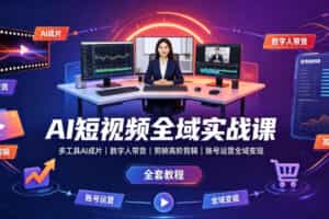 AI短视频全域实战课｜多工具AI成片、数字人带货、剪映高阶剪辑、账号运营全域变现全套教程