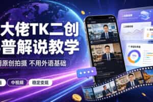 某大佬TK二创科普解说教学，不用原创拍摄不用外语基础，零基础做TikTok中视频稳定变现