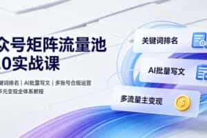 公众号矩阵流量池10.0实战课｜搜一搜关键词排名、AI批量写文、多账号合规运营、流量主多元变现全体系教程