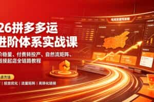 2026拼多多运营进阶体系实战课｜新版拖价稳量、付费转投产、自然流矩阵、高投产链接起店全链路教程