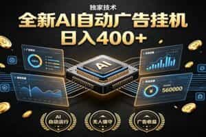 全新AI自动广告挂机 独家技术 躺赚400+ 全程无需人工值守