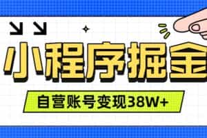 （19315期）微信小程序掘金，团队自营小程序累计变现38W+，稳定运营三年，一部手机即可操作