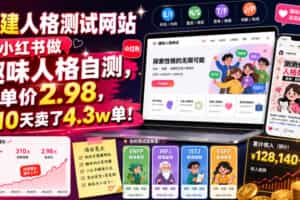 搭建人格测试网站在小红书做趣味人格自测，客单价2.98，310天卖了4.3w单！