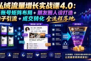 私域流量增长实战课4.0：多账号矩阵布局+朋友圈人设打造+钩子引流+成交转化全流程落地