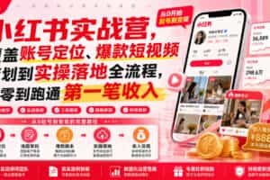 小红书实战营，覆盖账号定位、爆款短视频策划到实操落地全流程，从零到跑通第一笔收入