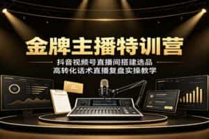 金牌主播特训营：抖音视频号直播间搭建选品，高转化话术直播复盘实操教学