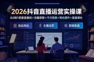（19343期）2026抖音直播运营实操课：从0到1搭建直播间×流量获取×千川投放×转化提升×复盘增长，系统掌握完整闭环