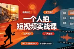 （19342期）一个人拍短视频实战课：情绪励志文艺旅行多题材×五大景别×黄金构图×八大运镜，从拍摄到成片高效创作