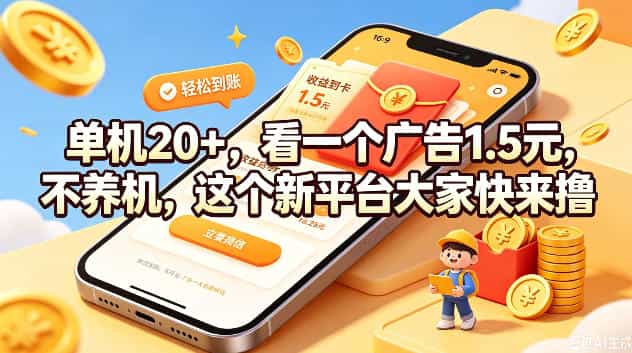 单机20+，看一个广告1.5米，不养机，这个新平台大家快来撸【揭秘】