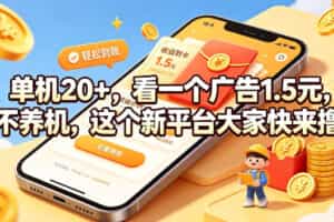单机20+，看一个广告1.5米，不养机，这个新平台大家快来撸【揭秘】