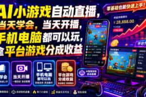 AI小游戏自动直播，当天学会，当天开播，手机电脑都可以玩，拿平台游戏分成收益