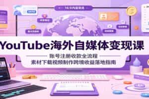 YouTube海外自媒体变现课：账号注册收款全流程，素材下载视频制作跨境收益落地指南
