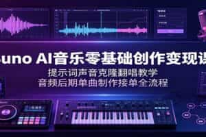 Suno AI音乐零基础创作变现课：提示词声音克隆翻唱教学，音频后期单曲制作接单全流程
