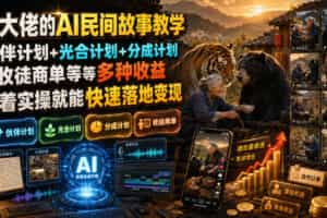 （19360期）某大佬的AI民间故事教学，伙伴计划+光合计划+分成计划+收徒商单等多种收益，跟着实操就能快速落地变现