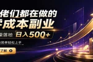 大佬们都在做的零成本副业，实操落地日入500+，小白一秒上手