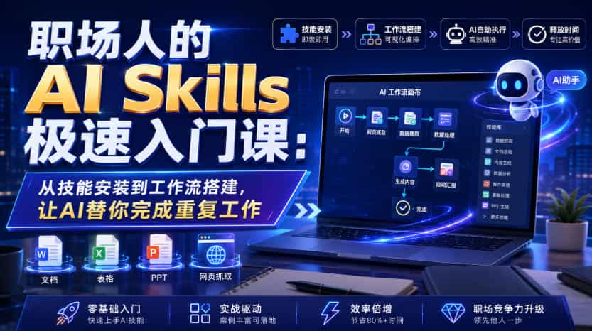 职场人的AI Skills极速入门课：从技能安装到工作流搭建，让AI替你完成重复工作