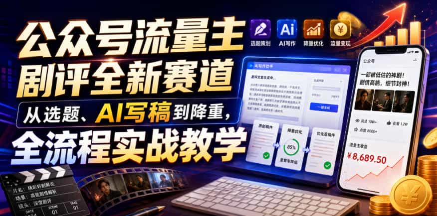 公众号流量主剧评全新赛道，从选题、AI写稿到降重，全流程实战教学