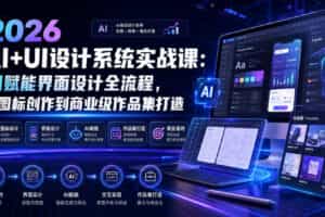 2026 AI+UI设计系统实战课：AI赋能界面设计全流程，从图标创作到商业级作品集打造