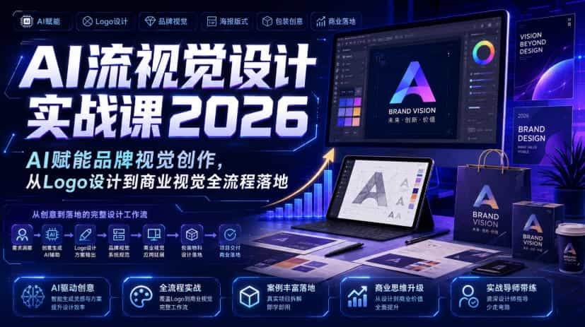 AI流视觉设计实战课2026：AI赋能品牌视觉创作，从Logo设计到商业视觉全流程落地