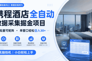 携程酒店全自动数据采集掘金 批量可矩阵 单窗口轻松日入30+