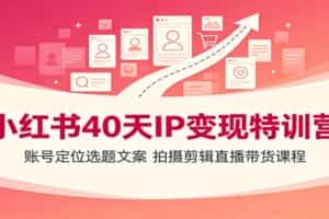 小红书40天IP变现特训营：账号定位选题文案，拍摄剪辑直播带货课程