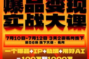 爆品变现实战大课，从爆品，到流量，到成交，一个爆品+IP+私域+用好AI=100W到1000W（7月10-12日）