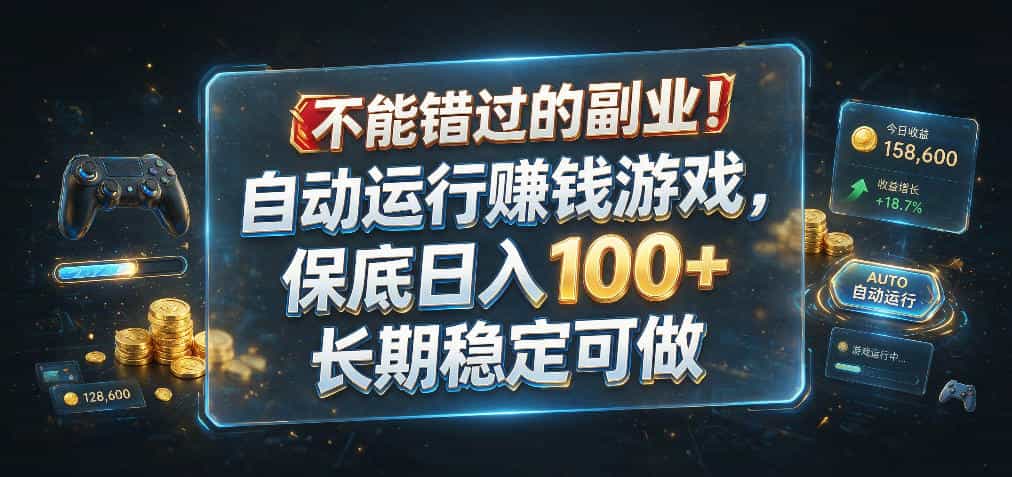 不能错过的副业！自动运行賺钱游戏，保底日入100+，长期稳定可做【揭秘】