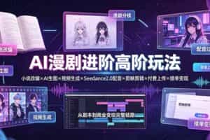 （19430期）AI漫剧进阶高阶玩法：小说改编×AI生图×视频生成×Seedance2.0配音×剪映剪辑×付费上传×接单变现