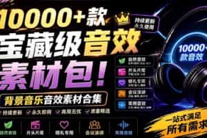（19444期）宝藏级音效素材包！10000+款背景音乐音效素材合集，自然片头婚礼会议常用音效包，分类清晰