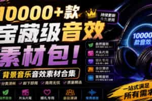 宝藏级音效素材包！10000+款背景音乐音效素材合集，自然片头婚礼会议常用音效包，分类清晰