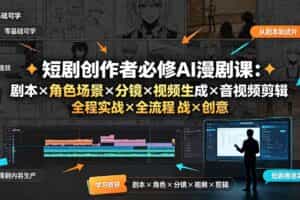 （19459期）短剧创作者必修AI漫剧课：剧本×角色场景×分镜×视频生成×音视频剪辑×全流程实战×创意短片拆解