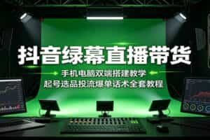 抖音绿幕直播带货：手机电脑双端搭建教学，起号选品投流爆单话术全套教程