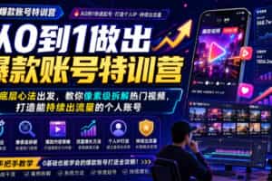 从0到1做出爆款账号特训营，从底层心法出发，教你像素级拆解热门视频，打造能持续出流量的个人账号