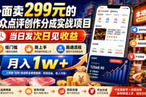 外面卖299元的大众点评创作分成实战项目，当日发次日见收益，低门槛易上手，跑通流程月入1w+