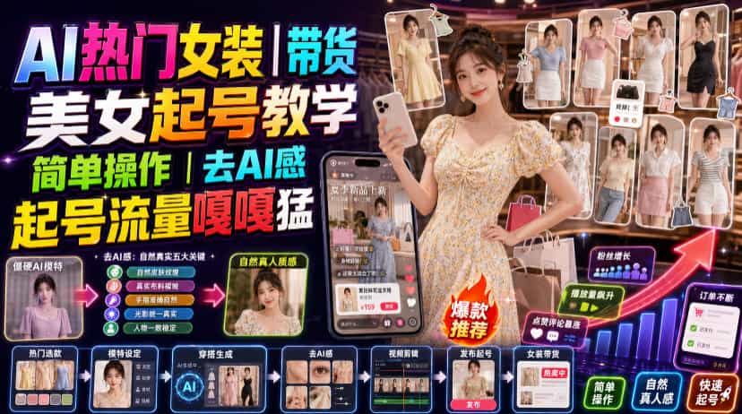AI热门女装带货丨美女起号教学，简单操作，去AI感，起号流量嘎嘎猛