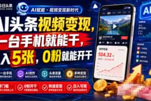 AI头条视频变现，一台手机就能干，日入5张，0粉就能开干