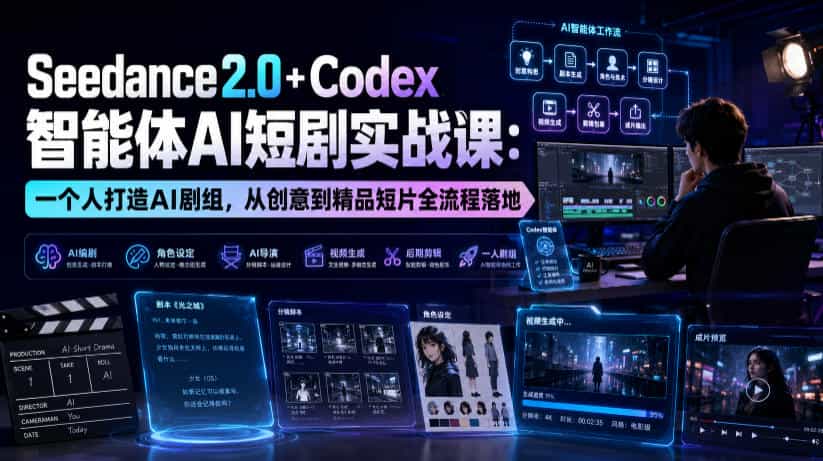 Seedance2.0+Codex智能体AI短剧实战课：一个人打造AI剧组，从创意到精品短片全流程