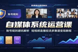 自媒体系统运营课：账号规则避坑解析，短视频直播投流多赛道变现教程
