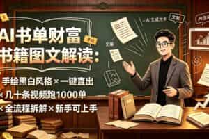 （19515期）AI书单财富书籍图文解读：手绘黑白风格×一键直出×几十条视频跑1000单×全流程拆解×新手可上手