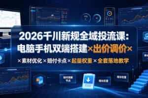 （19513期）2026千川新规全域投流课：电脑手机双端搭建×出价调价×素材优化×赔付卡点×起量权重×全套落地教学