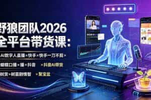 （19511期）野狼团队2026全平台带货课-7月：AI数字人直播×快手一刀不剪×蝴蝶口播×抖音AI带货×树苗剧情智剪×聚宝盆