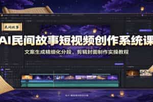 AI民间故事短视频创作系统课：文案生成精细化分段，剪辑封面制作实操教程