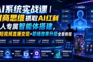 AI系统实战课｜财商思维抓取AI红利｜个人专属智能体搭建，AI短视频直播变现+职场效率升级全套教程
