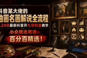 抖音某大佬的油画名画解说全流程，7.24日最新抖音开九项权益教学，小众精选赛道，百分百精选！
